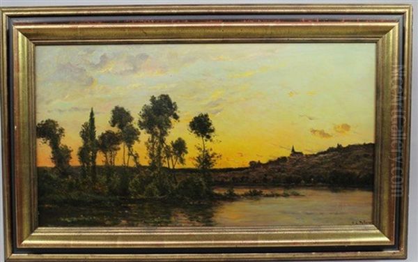 Soleil Couchant Sur L'yonne Oil Painting by Hippolyte Camille Delpy