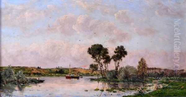 Bord De Riviere Animee Oil Painting by Hippolyte Camille Delpy