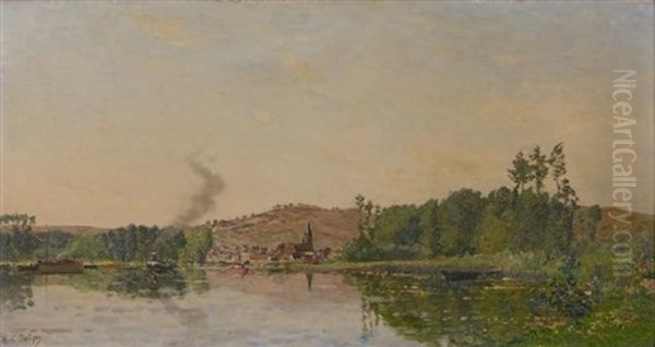 Village Sur L'yonne (chan?) Oil Painting by Hippolyte Camille Delpy