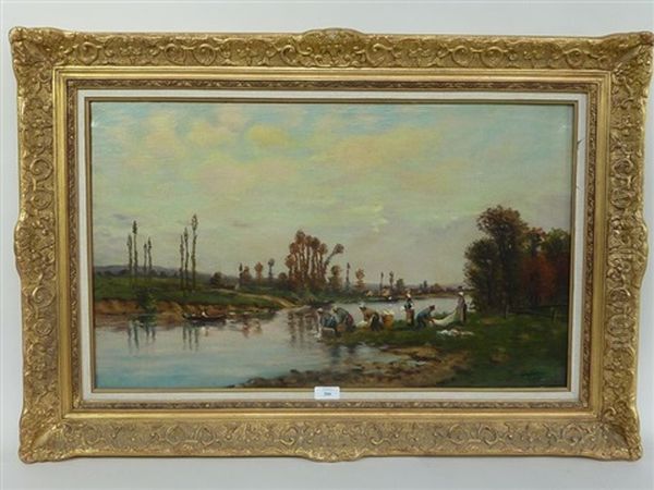 Les Lavandieres Au Bord De L'yonne Oil Painting by Hippolyte Camille Delpy