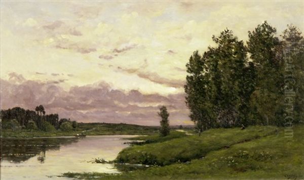 Teichlandschaft Bei Abendstimmung Oil Painting by Hippolyte Camille Delpy