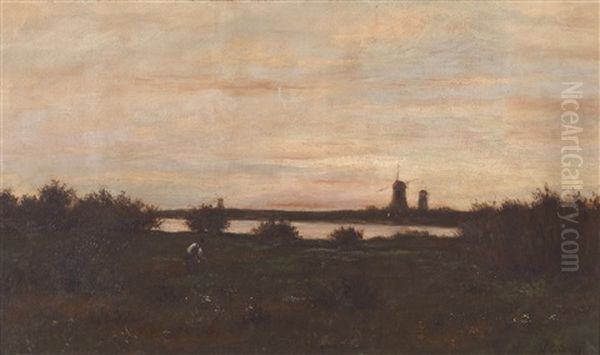 Abendstimmung Am Fluss Oil Painting by Hippolyte Camille Delpy