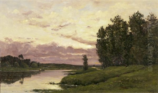 Teichlandschaft Bei Abendstimmung by Hippolyte Camille Delpy