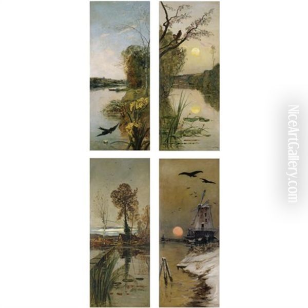 Spring, Summer, Autumn, Winter (4 Works) Oil Painting by Hippolyte Camille Delpy