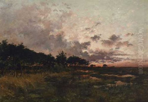 Moorlandschaft Im Abendlicht Oil Painting by Hippolyte Camille Delpy