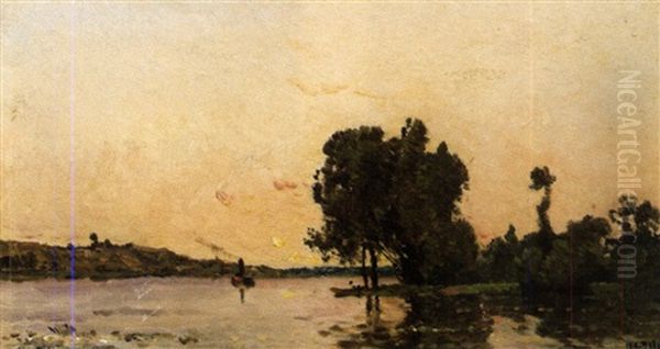 Vapeur Sur La Riviere Oil Painting by Hippolyte Camille Delpy