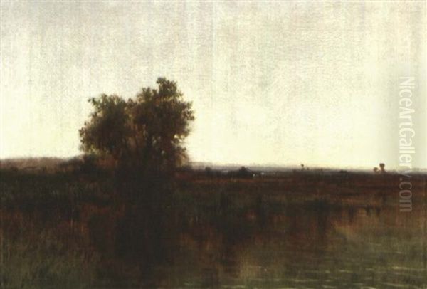 Moorlandschaft Mit Einer Baumgruppe Oil Painting by Hippolyte Camille Delpy