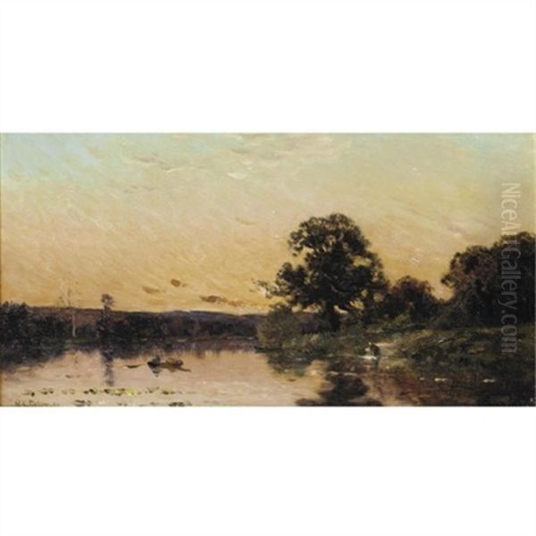 Sunset River Landscapes (pair) Oil Painting by Hippolyte Camille Delpy