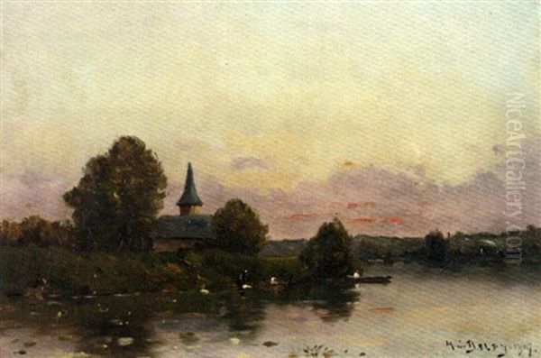 Paysage A La Riviere Oil Painting by Hippolyte Camille Delpy