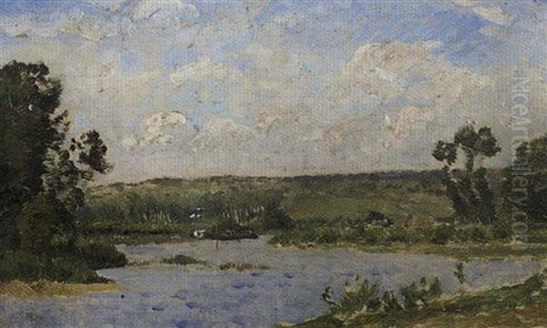 Paysage A La Riviere Oil Painting by Hippolyte Camille Delpy