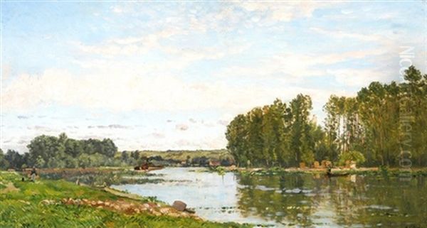 Flusslandschaft Mit Pappeln Oil Painting by Hippolyte Camille Delpy