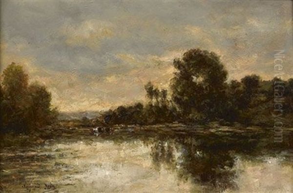 Troupeau Au Bord De L'eau Oil Painting by Hippolyte Camille Delpy