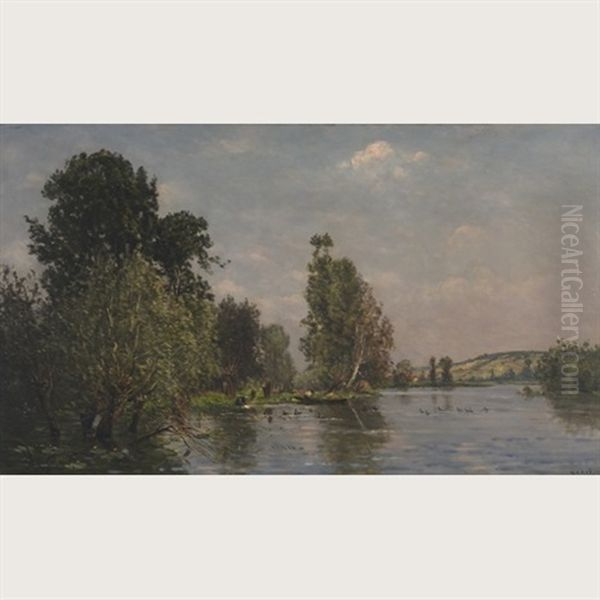 Les Bords De La Seine Oil Painting by Hippolyte Camille Delpy