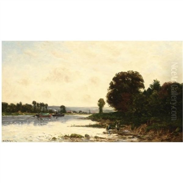 Lavandieres Et Bateaux Oil Painting by Hippolyte Camille Delpy