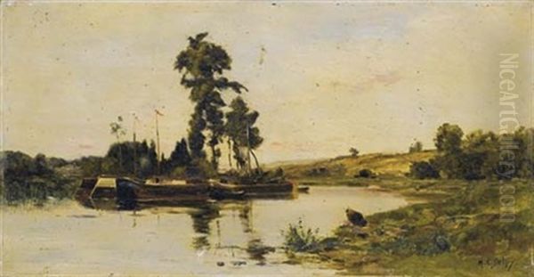 Les Chalands Sur La Seine Oil Painting by Hippolyte Camille Delpy