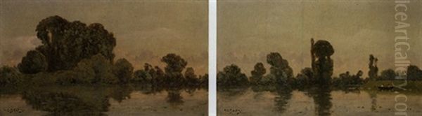 Baumreiche Flusslandschaften (pair) Oil Painting by Hippolyte Camille Delpy