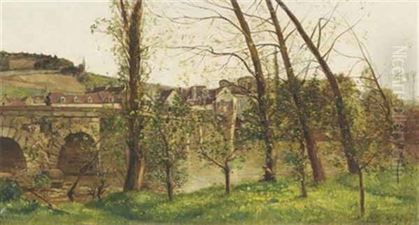 Le Pont De Mantes Oil Painting by Hippolyte Camille Delpy