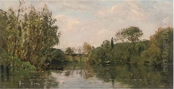 Punting On The River Oil Painting by Hippolyte Camille Delpy