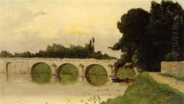 Le Pont De Mantes Oil Painting by Hippolyte Camille Delpy