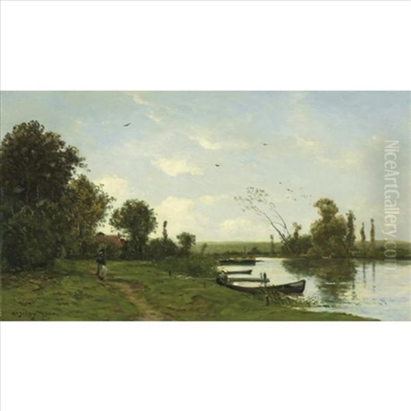 The Road By The River Oil Painting by Hippolyte Camille Delpy