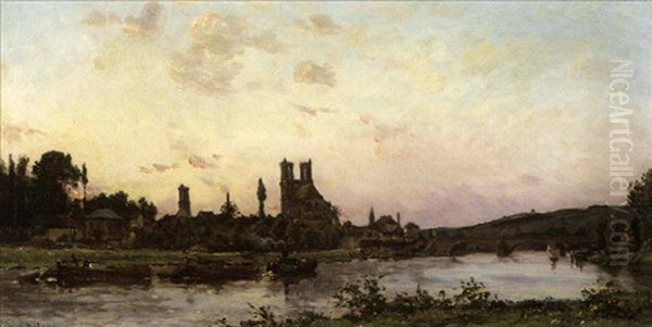 Vue De La Seine A Mantes-la-jolie Oil Painting by Hippolyte Camille Delpy