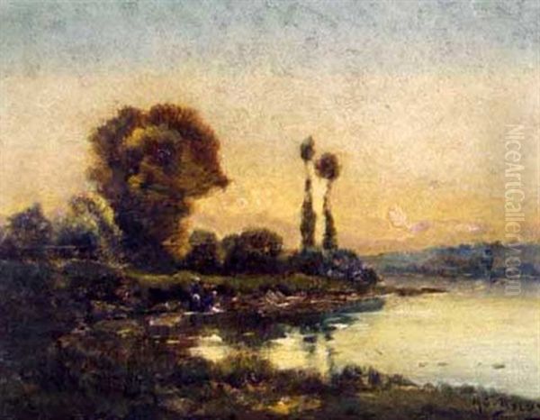 Riviere Au Soleil Couchant Oil Painting by Hippolyte Camille Delpy