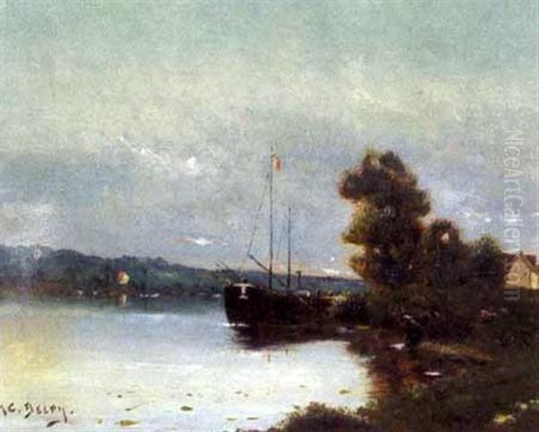 Peniche Et Lavandiere Au Bord De La Riviere Oil Painting by Hippolyte Camille Delpy