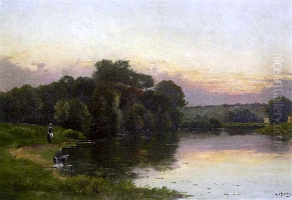 Lavandieres Au Bord Du Lac Oil Painting by Hippolyte Camille Delpy