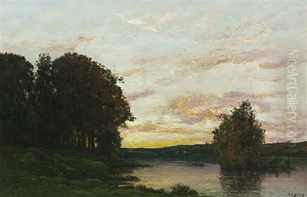 Abendstimmung Uber Der Yonne Oil Painting by Hippolyte Camille Delpy