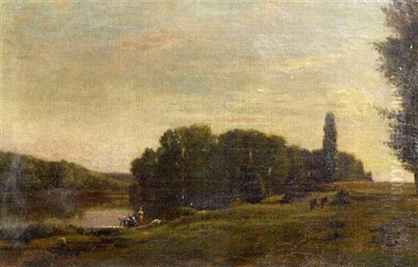 Landscape With Figures By A River Oil Painting by Hippolyte Camille Delpy