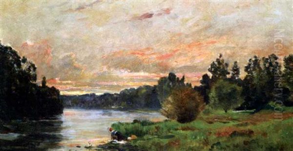 Lavandiere Au Bord De La Riviere Oil Painting by Hippolyte Camille Delpy