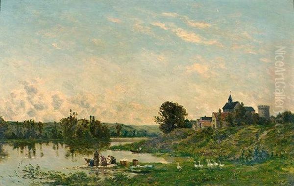 Washerwomen By The Lake Oil Painting by Hippolyte Camille Delpy