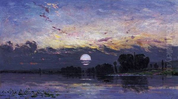 Moonrise Over The Lake Oil Painting by Hippolyte Camille Delpy