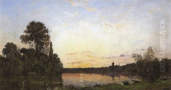 Lavandiere Au Coucher Du Doleil Oil Painting by Hippolyte Camille Delpy