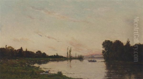 A Washerwoman At The Edge Of The Riverbank Oil Painting by Hippolyte Camille Delpy