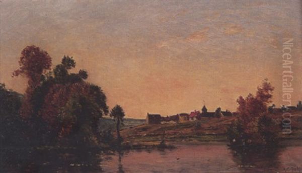 Vue Du Village Au Bord De La Riviere Oil Painting by Hippolyte Camille Delpy