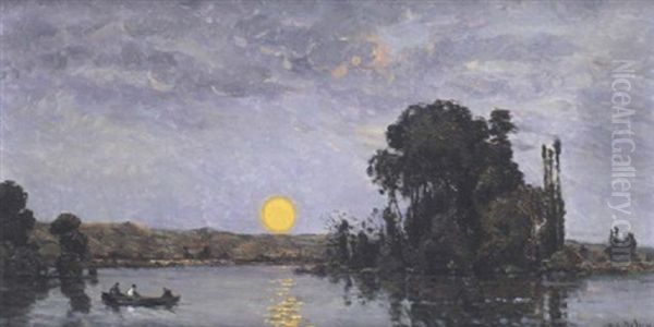 Sur La Riviere, Soleil Couchant Oil Painting by Hippolyte Camille Delpy