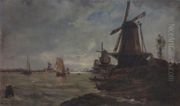 Canal Et Moulins En Hollande Oil Painting by Hippolyte Camille Delpy