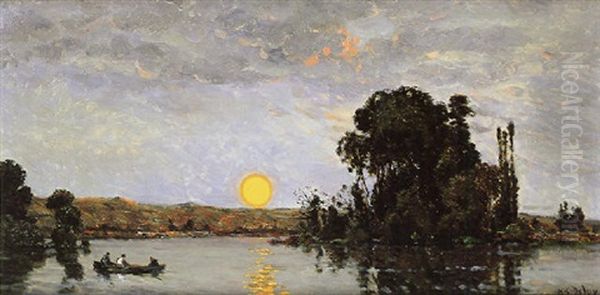 Sur La Riviere, Soleil Couchant Oil Painting by Hippolyte Camille Delpy