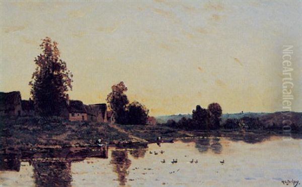 Sunset Near Isle Adam Oil Painting by Hippolyte Camille Delpy