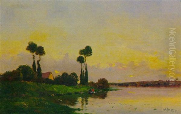 Abendliche Landschaft Mit Waschenden Frauen Am Fluss Oil Painting by Hippolyte Camille Delpy