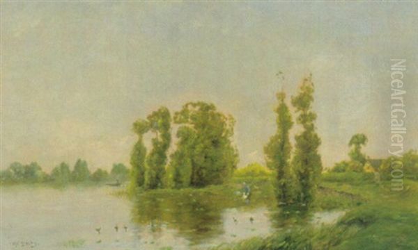 Au Bord De La Marne Oil Painting by Hippolyte Camille Delpy