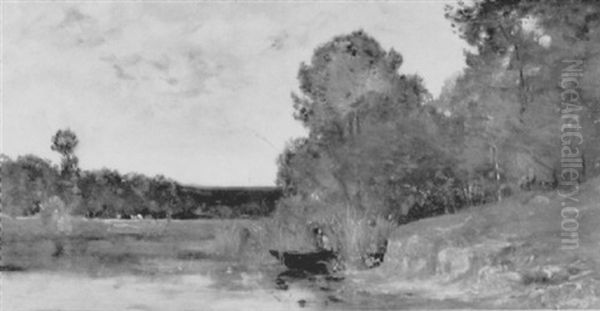 Pecheur Au Bord De L'eau Oil Painting by Hippolyte Camille Delpy