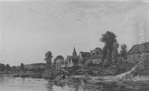 Village Au Bord D'une Riviere Oil Painting by Hippolyte Camille Delpy