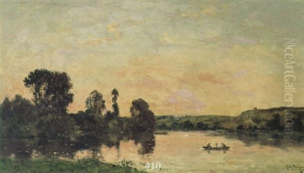 Flusslandschaft Bei Abendsonne Oil Painting by Hippolyte Camille Delpy