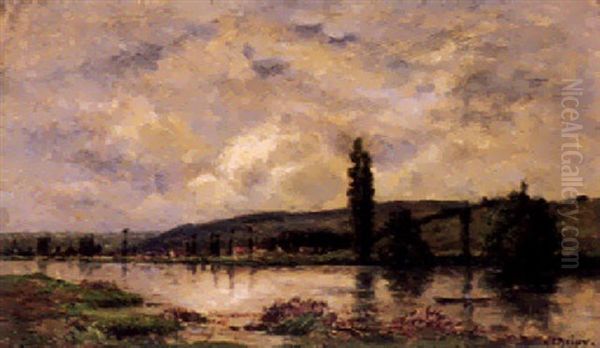 Flusslandschaft Unter Bewolktem Himmel Oil Painting by Hippolyte Camille Delpy