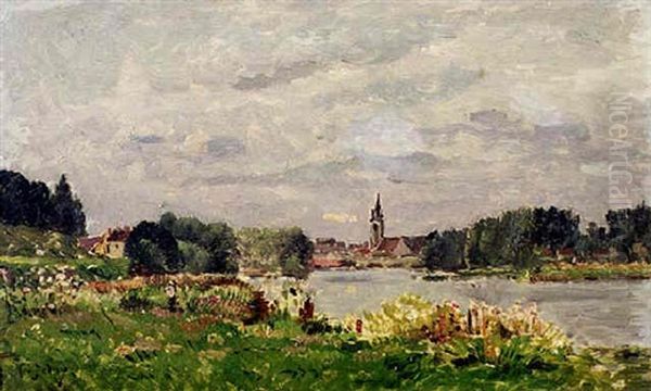 Village View By The River Oil Painting by Hippolyte Camille Delpy