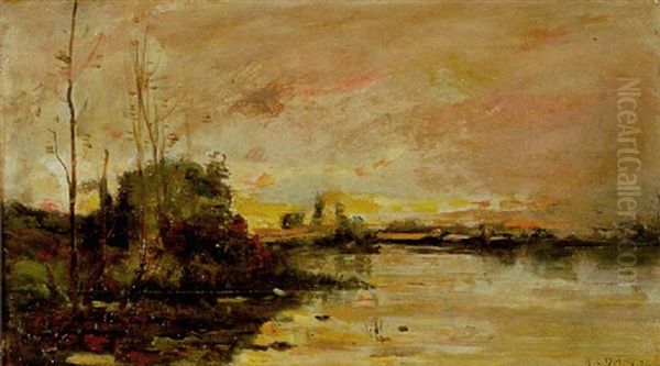 Bord De Riviere, Effet De Ciel Oil Painting by Hippolyte Camille Delpy