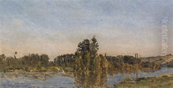 A River Landscape Oil Painting by Hippolyte Camille Delpy