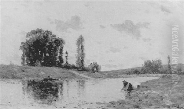 Lavandiere En Bord De Riviere Oil Painting by Hippolyte Camille Delpy